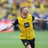 Marco Reus Borussia Dortmund bejubelt das Tor zum 2:0 bei seinem letzten Heimspiel im Signal-Iduna-Park.