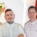 Montage: Dortmunder Sternekoch Michael Dyllong mit Pierre Beckerling vom Restaurant Schwarzgold, daneben der Guide Michelin.