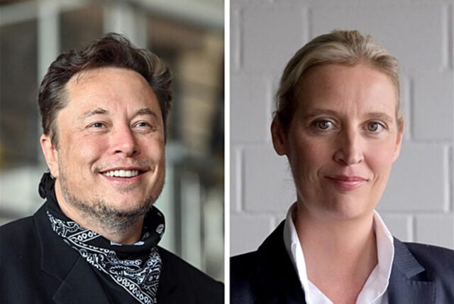 Collage aus Tech-Milliardär Elon Musk und Alice Weidel, AfD-Vorsitzende.