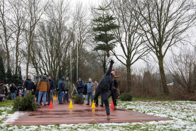 Mann wirft einen Tannenbaum