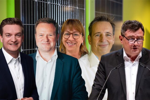 Michael Breilmann, Frank Schwabe, Regina Weyer, Jens Steinberg und Mathias Richter (v.l.) diskutieren am 5. Februar über die Energiewende.