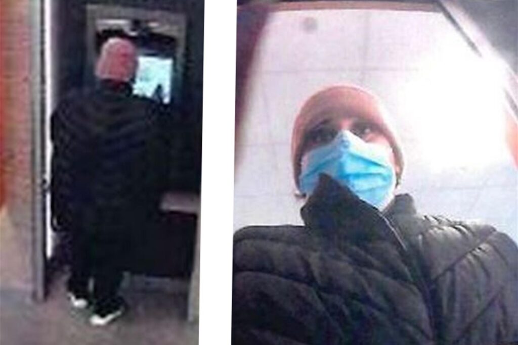 Fotos von einer Frau beim Geld-Abheben.