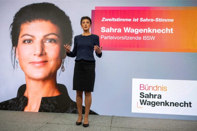Sahra Wagenknecht, Bundesvorsitzende des Bündnis Sahra Wagenknecht (BSW), stellt die Kampagne der Partei zur Bundestagswahl 2025 vor.