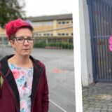 Gesperrter Eingang an der Gilden-Europa-Schule in Huckarde; Elternvertreterin Linda Hertel-Wiechmann auf dem Schulhof der Schule