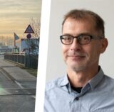Montage: links Stau auf der Hubertusstraße in Recklinghausen, rechts Thomas Koch, Leiter des Begleitenden Diensts der Recklinghäuser Werkstätten am Standort Hubertusstraße (Fördertürme)