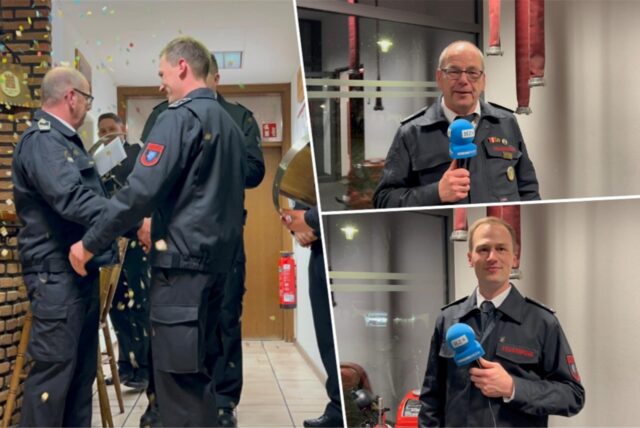 Menschen Feuerwehr Raum Konfetti Interview Mikrofon