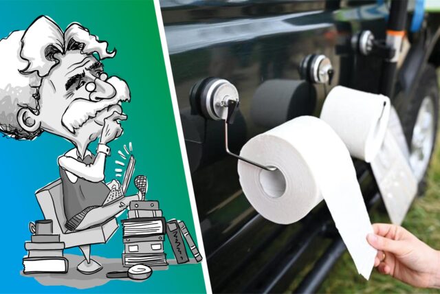 Jemand reißt ein Stück Klopapier ab.