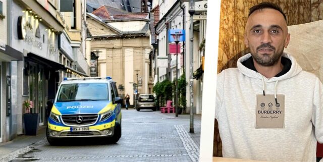 Die Bildkombi zeigt Feyyat Özdemir und ein Polizeiauto vor dem Maroush in Recklinghausen