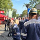 Stahlarbeiter protestieren bei Thyssenkrupp in Dortmund gegen den drohenden Stellenabbau an der Westfalenhütte.