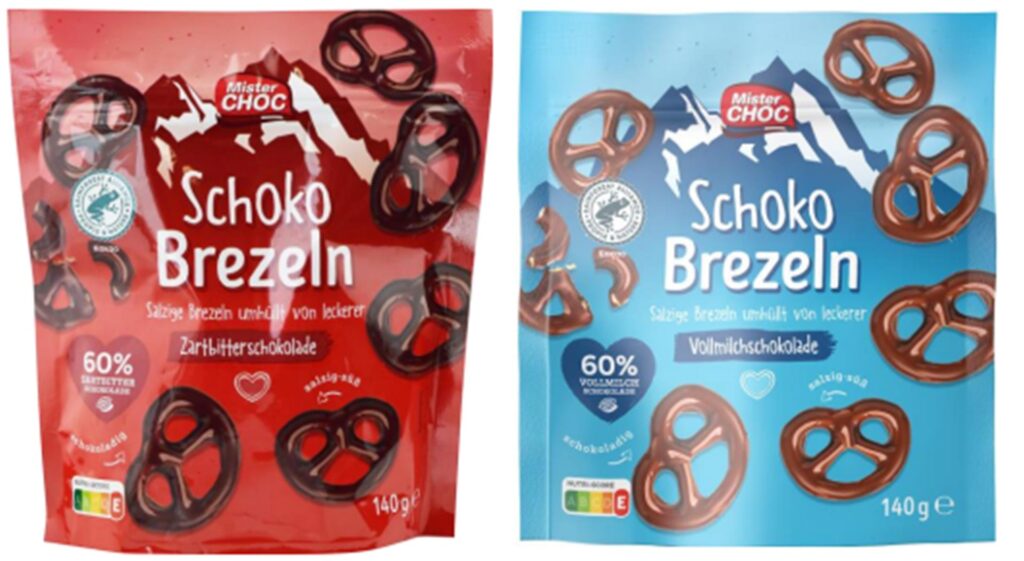 Zwei Beutel der Schokobrezeln von Lidl, die zurückgerufen werden.
