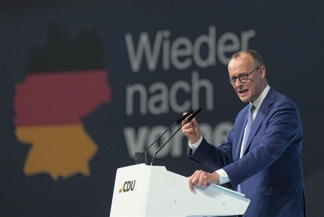 Friedrich Merz, Unions-Kanzlerkandidat und CDU-Bundesvorsitzender, spricht beim 37. Bundesparteitag der CDU.