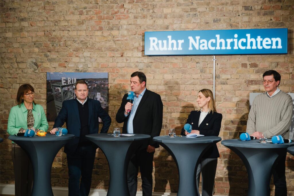 Bei der Wahlarena trafen in der Redaktion der Ruhr Nachrichten in Castrop-Rauxel am 6.2.2025 sieben Direktkandidaten zur Bundestagswahl aus dem Wahlkreis 120 Recklinghausen I aufeinander.