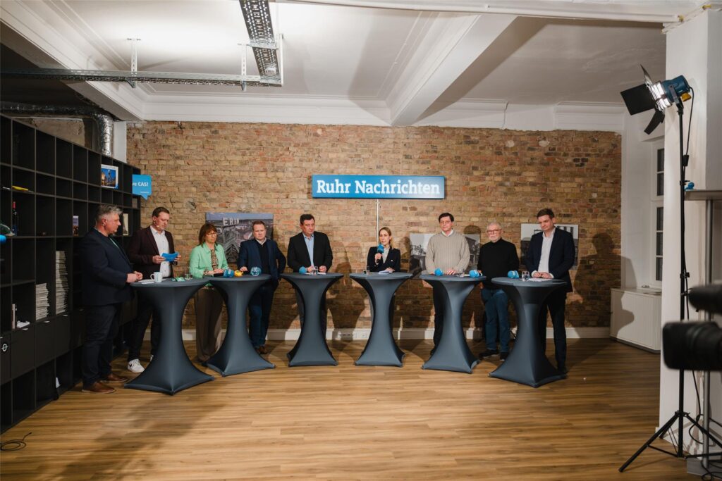 Bei der Wahlarena trafen in der Redaktion der Ruhr Nachrichten in Castrop-Rauxel am 6.2.2025 sieben Direktkandidaten zur Bundestagswahl aus dem Wahlkreis 120 Recklinghausen I aufeinander.