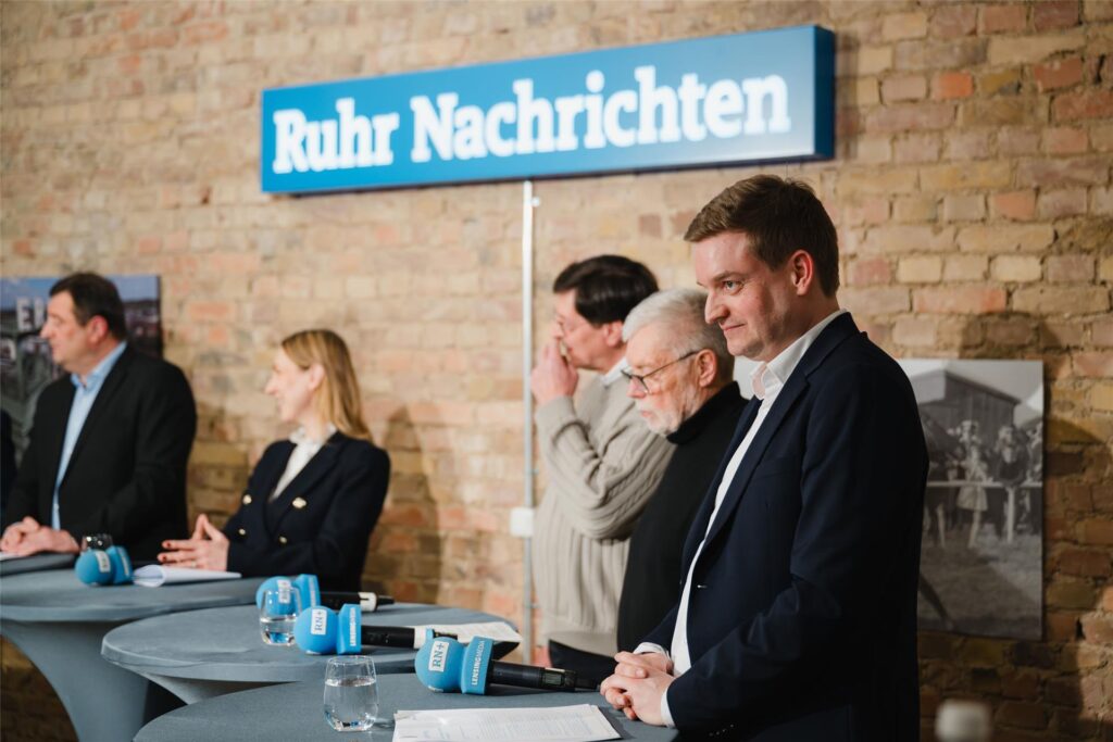 Bei der Wahlarena trafen in der Redaktion der Ruhr Nachrichten in Castrop-Rauxel am 6.2.2025 sieben Direktkandidaten zur Bundestagswahl aus dem Wahlkreis 120 Recklinghausen I aufeinander.