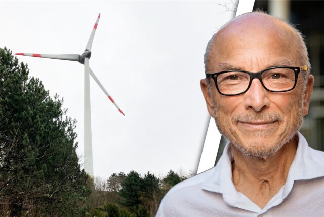 Bildmontage aus einem Foto von Fred Toplak und dem Windrad auf der Halde Hoppenbruch in Herten.