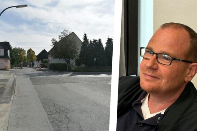 Bildkombo: links Kreuzung Langenacker/Westheide, rechts Anwohner Nenad Nemarnik.