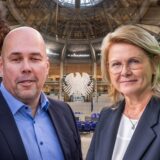 Sie kämpfen um Dortmunds Direktmandate für den Bundestag: Michael Depenbrock (CDU, vorne links) und Sabine Poschmann (SPD, vorne rechts) im Wahlkreis Dortmund II und Sarah Beckhoff (CDU, hinten links) und Jens Peick (SPD, hinten rechts) im Wahlkreis Dortmund I.