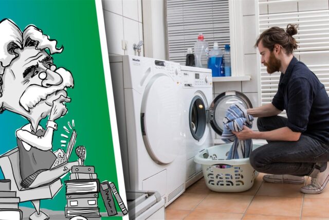 Mann belädt die Waschmaschine.