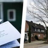 Links ein Brief mit einem Grundsteuerbescheid vor einem Haus, rechts mehrere Häuser auf der Jägerstraße in Herten.