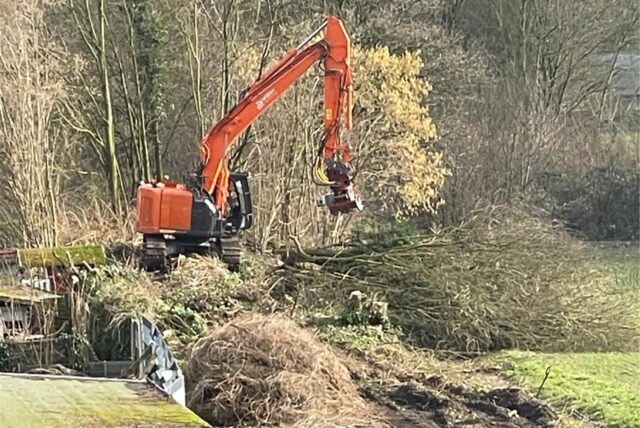 Ein Bagger rodet Bäume am Schwarzen Weg.