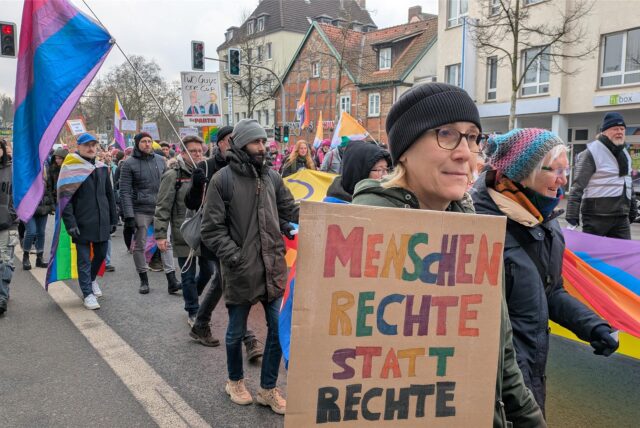 Die Demonstration vom CSD-Verein im Februar 2025 in der Recklinghäuser Innenstadt.