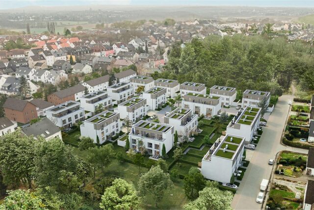 Die Animation zeigt aus der Vogelperspektive das neue Wohnquartier mi 26 Einfamilienhäusern in Lütgendortmund.