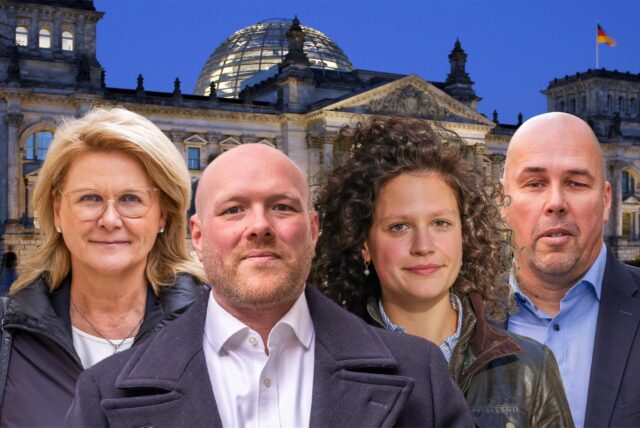 Zwischen diesen Kandidaten entscheidet sich das Rennen um Dortmunds Direktmandate bei der Bundestagswahl (v.l.): Sabine Poschmann (SPD, Wahlkreis „Dortmund II“), Jens Peick (SPD, „Dortmund I“), Sarah Beckhoff (CDU, „Dortmund I“) und Michael Depenbrock (CDU, „Dortmund II“).