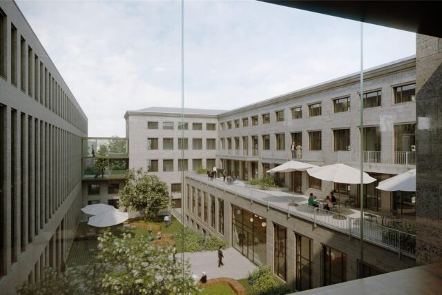Ein umfangreicher Um- und Anbau ist für das ehemalige Bundesbankgebäude am Hiltropwall geplant. So soll es in Zukunft im Innenhof aussehen. Im ersten Quartal gab Thalia bekannt, das Gebäude mit seiner Hauptverwaltung zu beziehen.
