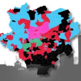 Eine Karte von Dortmund zeigt die Wahlergebnisse der Bundestagswahl 2025 auf der Ebene der Wahllokale