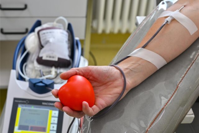 Eine Frau spendet Blut im DRK-Blutspendedienst