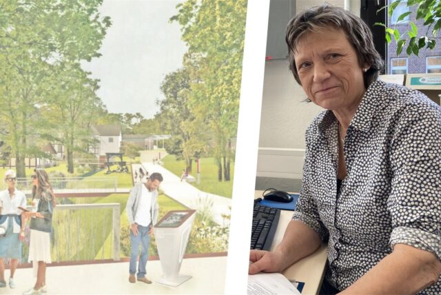 Vivien Wiers, Leiterin des Amtes für Klimaschutz, mit Plänen für den Umbau des Volksparks in Alt-Marl.