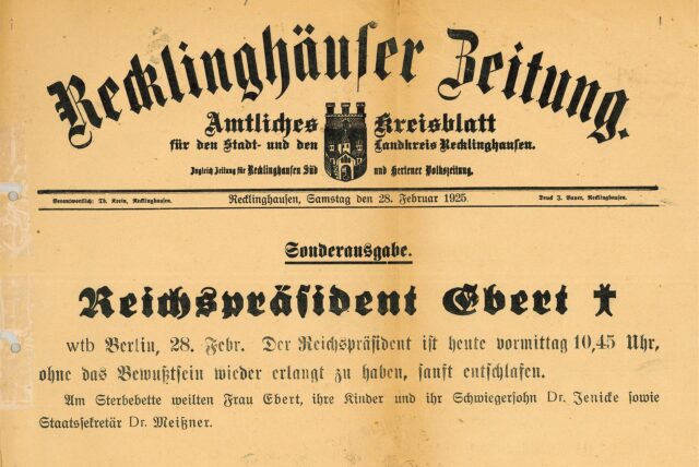 „Extrablatt“ der Recklinghäuser Zeitung zum Tod des Reichspräsidenten Friedrich Ebert.