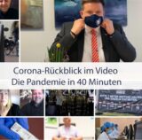 Collage Corona Bürgermeister mit Maske und Gesprächspartner
