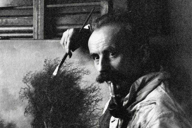 Clemens Wolter aus Haltern-Lippramsdorf in seinem Atelier in Recklinghausen – die einzige bekannte Fotografie des Künstlers zeigt einen ernsthaften Menschen.