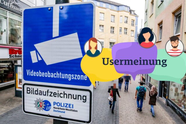 Schild mit Videobeobachtung an der Brückstraße in Dortmund.