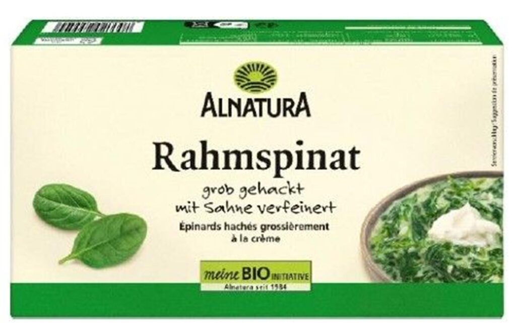 Für diesen Alnatura Rahmspinat läuft zur Zeit eine Rückrufaktion wegen möglicherweise enthaltener Plastikteile.