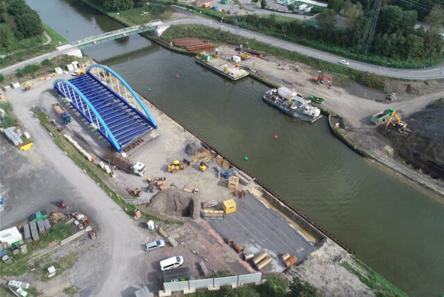 Luftaufnahme der Löhringhof-Brückenbaustelle in Datteln.