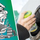 Altglas wird in einen Container geworfen.