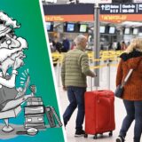 Flugreisende auf dem Weg zum Terminal.