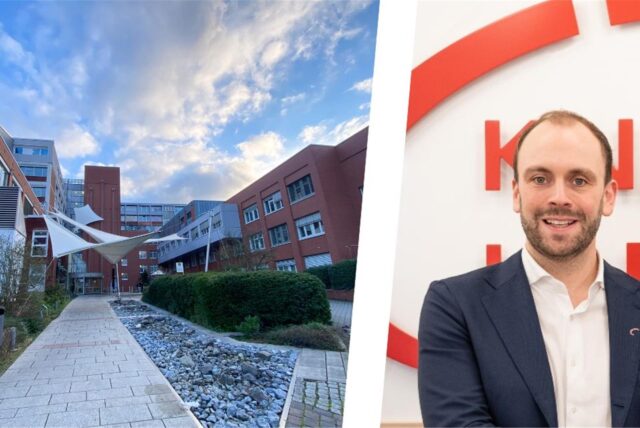 Montage einer Außenansicht der Paracelsus-Klinik und Jonas Wintz, Hauptgeschäftsführer des Klinikums Vest