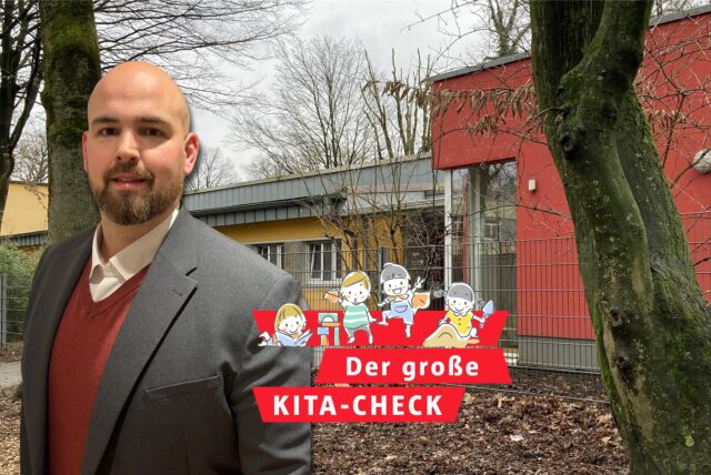 Montage: Sebastian Otten ist neben der Awo-Kita in Dortmund-Hörde zu sehen.