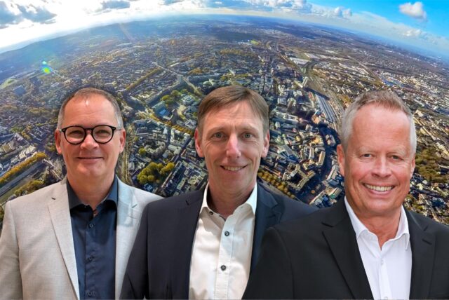 Montage von Porträts der beiden Gutachter vor einem Luftblick DOrtmunds