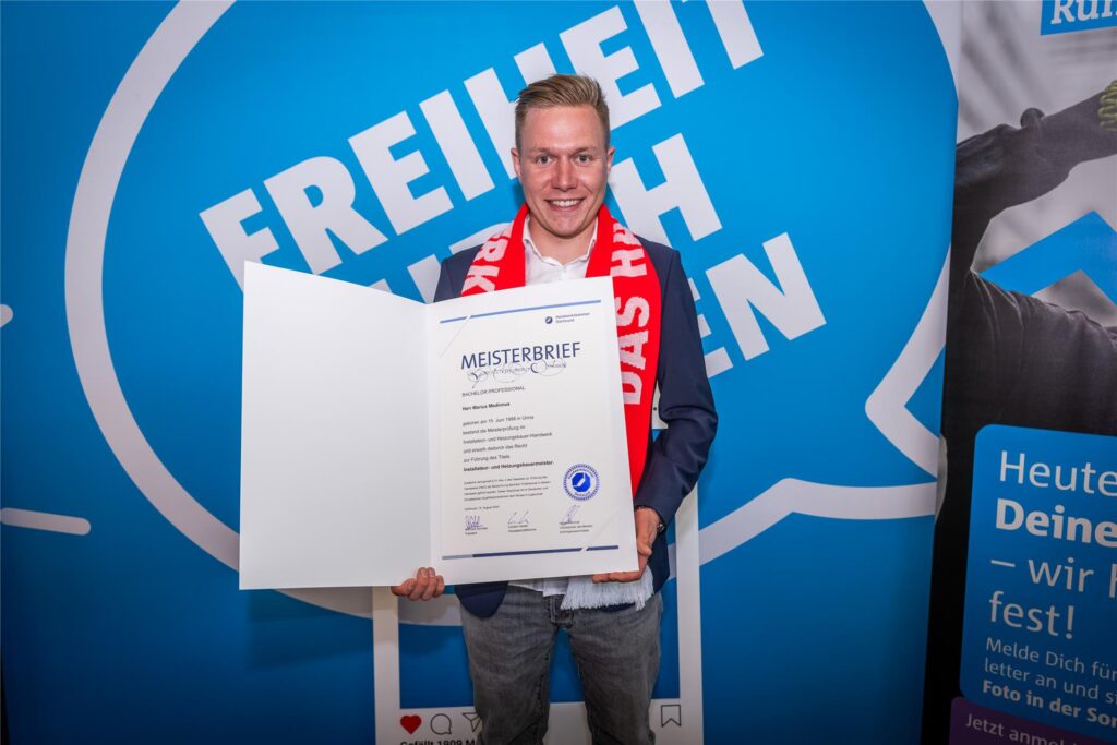 Marius Medinnus bei der Meisterfeier der Handwerkskammer Dortmund.