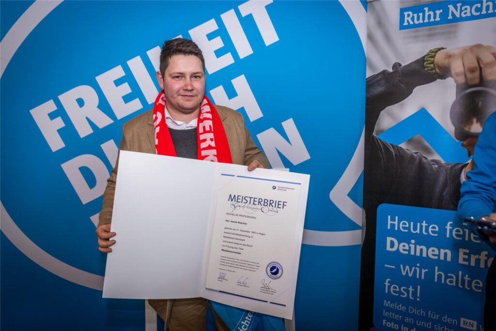 Jannis Nüschen bei der Meisterfeier der Handwerkskammer Dortmund.