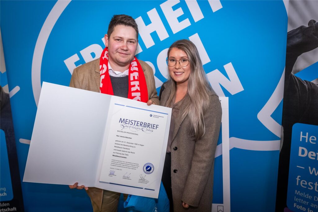Jannis Nüschen in Begleitung bei der Meisterfeier der Handwerkskammer Dortmund.