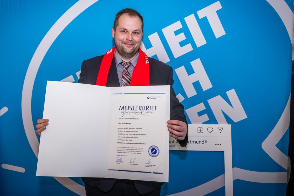 Kevin Mersch bei der Meisterfeier der Handwerkskammer Dortmund.