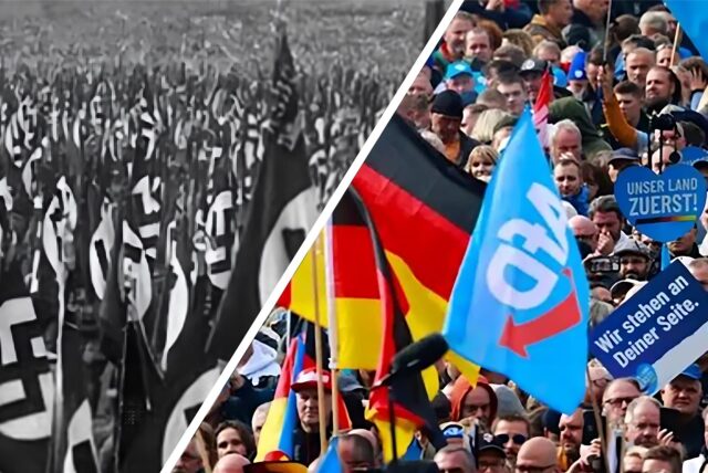 Bildmontage von NSDAP Flaggen und AfD Flaggen