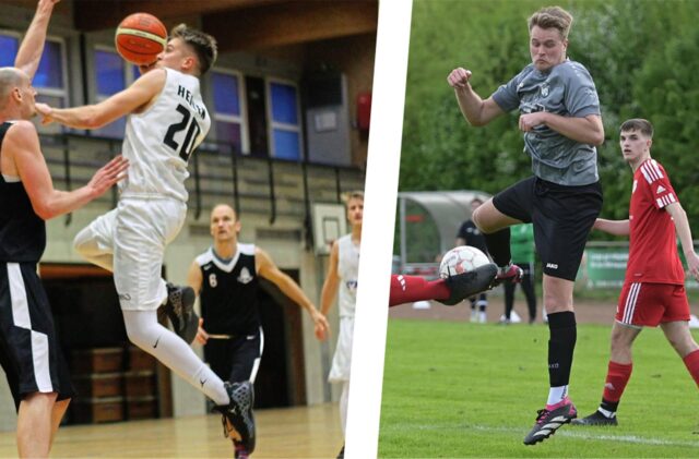 Montage aus Basketball und Fußball