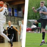 Montage aus Basketball und Fußball