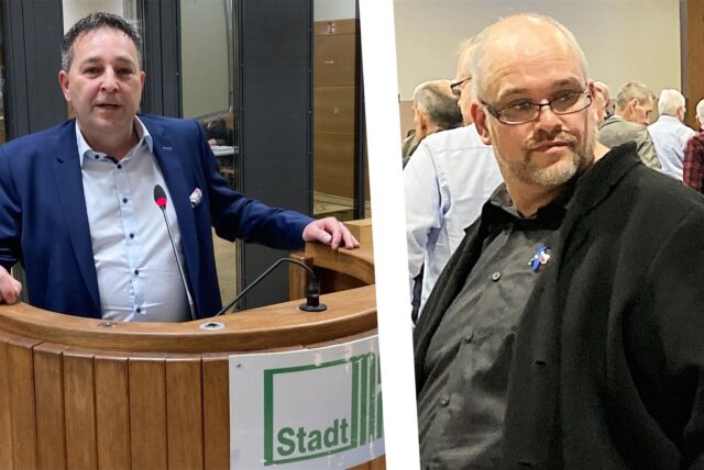 Marcel Malyga, ehemals Sprecher des AfD-Stadtverbandes (rechts), und Markus-Julius Maximus Alinaghi, AfD-Spitzenkandidat für die Marler Kommunalwahl.